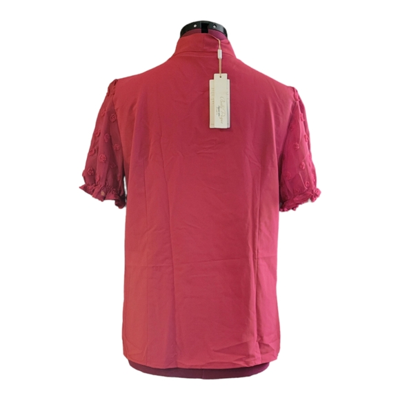Belle Poque Short Sleeve Button Down Blouse | Size XL | Wine Red - Picture 8 of 13